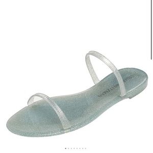 Stuart Weitzman Silver Metallic Glitter Jelly/rubber Sawyer slides sandals